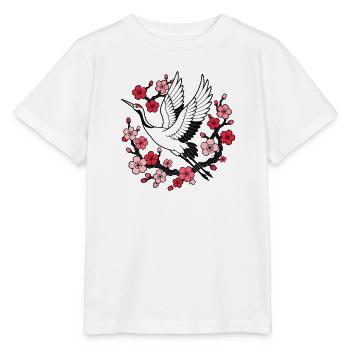Kranich Kirschblüten Japan Natur Vektor Shirt - Stanley/Stella Kinder T-Shirt MINI CREATOR  - Weiß - Vorne - Maike (125cm)
