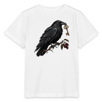 Rabe mit altem Schlüssel – Gothic Art - Stanley/Stella Kinder T-Shirt MINI CREATOR  - Weiß - Vorne - Maike (125cm)