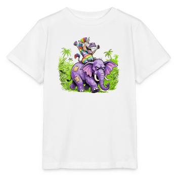 Regenbogen Zebra-Einhorn auf Lila Elefantenritt - Stanley/Stella Kinder T-Shirt MINI CREATOR  - Weiß - Vorne - Maike (125cm)