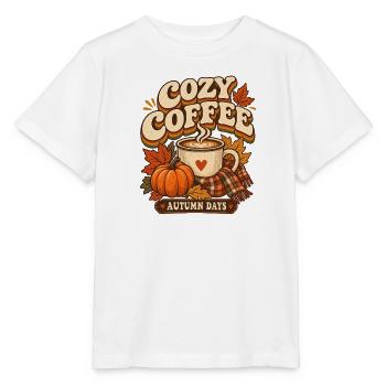 Cozy Coffee Autumn Days T-Shirt Retro Gemütlich - Stanley/Stella Kinder T-Shirt MINI CREATOR  - Weiß - Vorne - Maike (125cm)