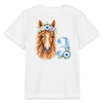 Geburtstagsshirt für 3jährige Mädchen mit Pferd - Stanley/Stella Kinder T-Shirt MINI CREATOR  - Weiß - Vorne - Maike (125cm)