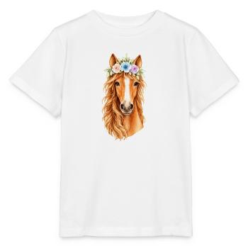 Pferdekopf mit Blumenschmuck - Stanley/Stella Kinder T-Shirt MINI CREATOR  - Weiß - Vorne - Maike (125cm)