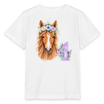 Pferd mit hübschen Blumenschmuck für 4-jährige - Stanley/Stella Kinder T-Shirt MINI CREATOR  - Weiß - Vorne - Maike (125cm)