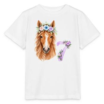 Geburtstagsshirt 7 Jahre mit Pferd - Stanley/Stella Kinder T-Shirt MINI CREATOR  - Weiß - Vorne - Maike (125cm)