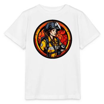 Feuerwehrfrau mit Helm und Flammen - Stanley/Stella Kinder T-Shirt MINI CREATOR  - Weiß - Vorne - Maike (125cm)