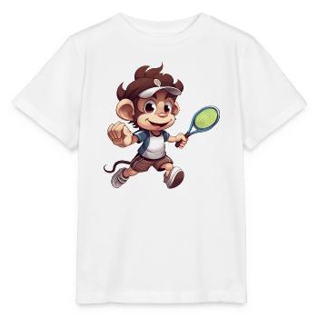 Tennis spielender Affe Schimpanse Cartoon - Stanley/Stella Kinder T-Shirt MINI CREATOR  - Weiß - Vorne - Maike (125cm)