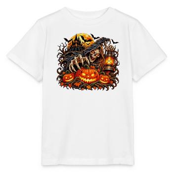 Grim Reaper Halloween Kürbis-Szene - Stanley/Stella Kinder T-Shirt MINI CREATOR  - Weiß - Vorne - Maike (125cm)
