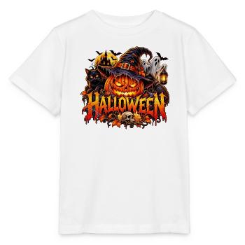 Halloween Kürbiszauber mit Hexenkatze - Stanley/Stella Kinder T-Shirt MINI CREATOR  - Weiß - Vorne - Maike (125cm)
