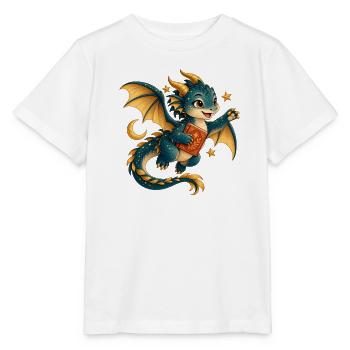 Sternendrache mit Goldenem Buch - Stanley/Stella Kinder T-Shirt MINI CREATOR  - Weiß - Vorne - Maike (125cm)