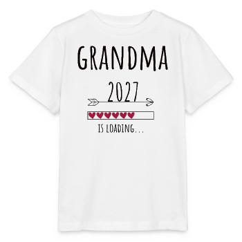 Pregnancy Announcement – Oma 2027 Geschenk - Stanley/Stella Kinder T-Shirt MINI CREATOR  - Weiß - Vorne - Maike (125cm)