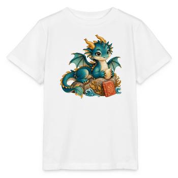 Seedrache mit Buch - Stanley/Stella Kinder T-Shirt MINI CREATOR  - Weiß - Vorne - Maike (125cm)