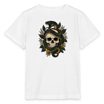 Totenkopf Schlange Blätter Gothic Skull Shirt - Stanley/Stella Kinder T-Shirt MINI CREATOR  - Weiß - Vorne - Maike (125cm)
