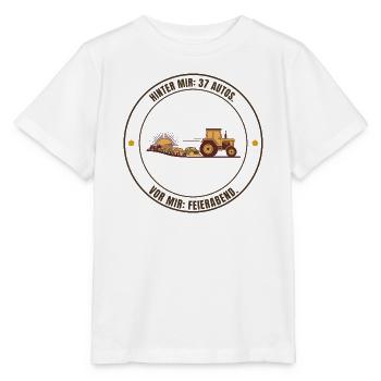 37 Autos. Vor mir: Feierabend – Landwirt Traktor - Stanley/Stella Kinder T-Shirt MINI CREATOR  - Weiß - Vorne - Maike (125cm)