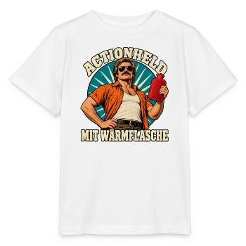 Actionheld mit Wärmflasche - Stanley/Stella Kinder T-Shirt MINI CREATOR  - Weiß - Vorne - Maike (125cm)