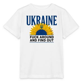 Ukraine FAFO Sonnenblume – Kühne Aussage - Stanley/Stella Kinder T-Shirt MINI CREATOR  - Weiß - Vorne - Maike (125cm)