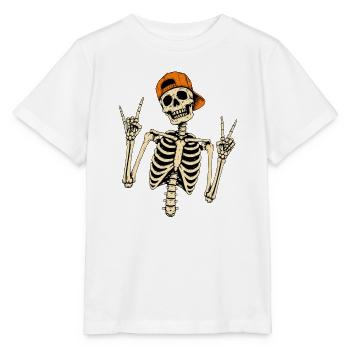 Skelettrocker mit oranger Kappe Halloween - Stanley/Stella Kinder T-Shirt MINI CREATOR  - Weiß - Vorne - Maike (125cm)