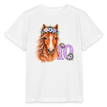Pferdekopf mit Zahl 10  - Stanley/Stella Kinder T-Shirt MINI CREATOR  - Weiß - Vorne - Maike (125cm)