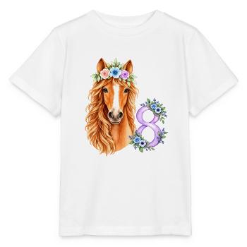 8.Geburtstag T-Shirt Pferd mit Zahl 8 - Stanley/Stella Kinder T-Shirt MINI CREATOR  - Weiß - Vorne - Maike (125cm)