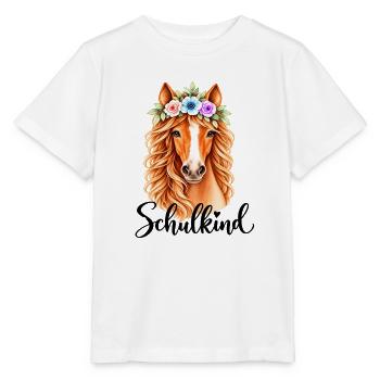 Schulkind T-Shirt zur EInschulung mit Pferd - Stanley/Stella Kinder T-Shirt MINI CREATOR  - Weiß - Vorne - Maike (125cm)
