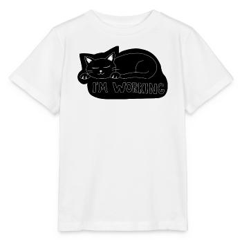 Schlafende Katze bei der Arbeit - Stanley/Stella Kinder T-Shirt MINI CREATOR  - Weiß - Vorne - Maike (125cm)