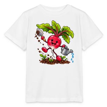 Fröhliches Radieschen beim Gärtnern  - Stanley/Stella Kinder T-Shirt MINI CREATOR  - Weiß - Vorne - Maike (125cm)