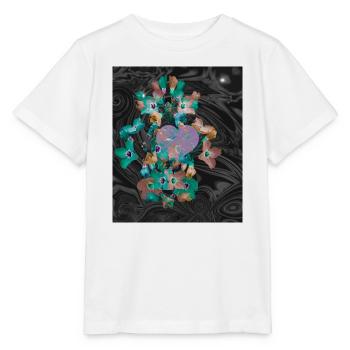 Rosa Herz umgeben von Frühlingsblumen  - Stanley/Stella Kinder T-Shirt MINI CREATOR  - Weiß - Vorne - Maike (125cm)