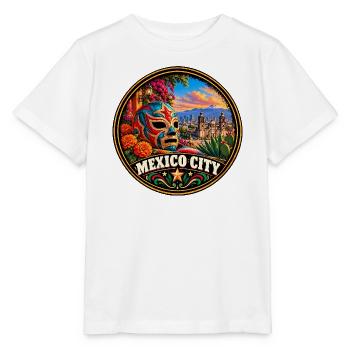 Mexiko City Bunte Maske mit Kakteen und Blumen - Stanley/Stella Kinder T-Shirt MINI CREATOR  - Weiß - Vorne - Maike (125cm)