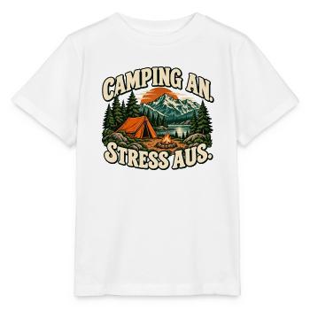 Camping an, Stress aus - Zelt und Natur - Stanley/Stella Kinder T-Shirt MINI CREATOR  - Weiß - Vorne - Maike (125cm)