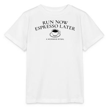 Lauf jetzt, Espresso später – Laufen & Kaffeeleben - Stanley/Stella Kinder T-Shirt MINI CREATOR  - Weiß - Vorne - Maike (125cm)
