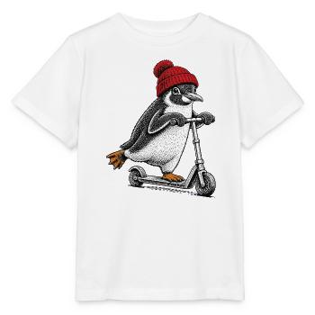 Pinguin auf dem Tretroller – Vintage-Stil - Stanley/Stella Kinder T-Shirt MINI CREATOR  - Weiß - Vorne - Maike (125cm)