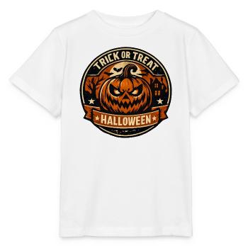 Halloween Kürbisbadge Trick or Treat - Stanley/Stella Kinder T-Shirt MINI CREATOR  - Weiß - Vorne - Maike (125cm)