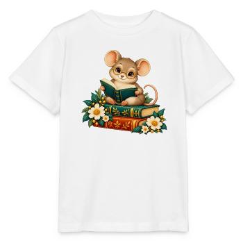 Lesermaus zwischen Büchern und Blumen - Stanley/Stella Kinder T-Shirt MINI CREATOR  - Weiß - Vorne - Maike (125cm)
