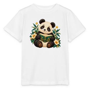 Panda-Leser unter Blumen - Stanley/Stella Kinder T-Shirt MINI CREATOR  - Weiß - Vorne - Maike (125cm)