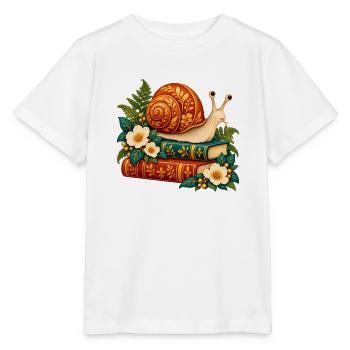 Goldene Schnecke auf verzierten Büchern - Stanley/Stella Kinder T-Shirt MINI CREATOR  - Weiß - Vorne - Maike (125cm)