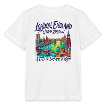 City London Iconic Capital Skyline With Red Buses - Stanley/Stella Kinder T-Shirt MINI CREATOR  - Weiß - Vorne - Maike (125cm)