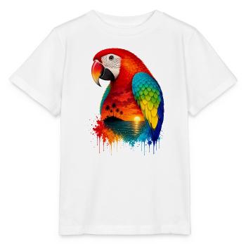 Tropical Sunset Palm Sea Beach Parrot Papagei - Stanley/Stella Kinder T-Shirt MINI CREATOR  - Weiß - Vorne - Maike (125cm)