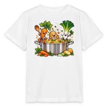 Fröhliche Gemüsefreunde kochen Suppe  - Stanley/Stella Kinder T-Shirt MINI CREATOR  - Weiß - Vorne - Maike (125cm)