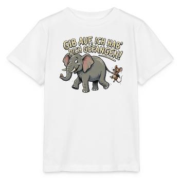 Maus fängt Elefant, lustiger Spruch - Stanley/Stella Kinder T-Shirt MINI CREATOR  - Weiß - Vorne - Maike (125cm)