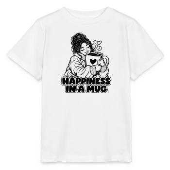 Glück in einer Tasse – Gemütlicher Kaffeeliebhaber umarmt ein C - Stanley/Stella Kinder T-Shirt MINI CREATOR  - Weiß - Vorne - Maike (125cm)