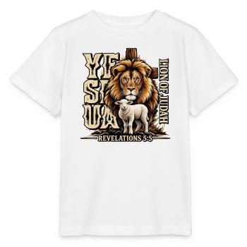 Yeshua Löwe von Juda Christliches Glaubensmotiv - Stanley/Stella Kinder T-Shirt MINI CREATOR  - Weiß - Vorne - Maike (125cm)