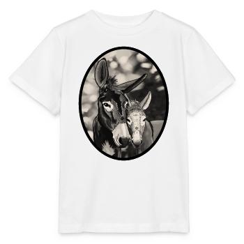 SchwarzWeiss EselDuo Porträt - Stanley/Stella Kinder T-Shirt MINI CREATOR  - Weiß - Vorne - Maike (125cm)