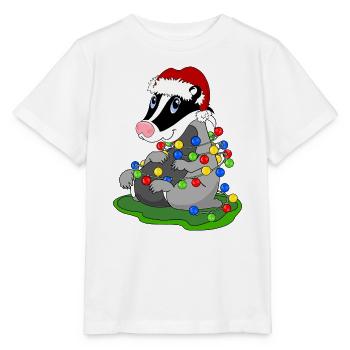 Weihnachtsdachs mit Lichterketten - Stanley/Stella Kinder T-Shirt MINI CREATOR  - Weiß - Vorne - Maike (125cm)