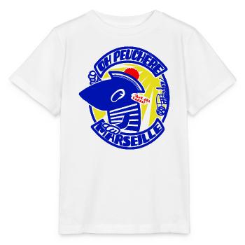 Blaue Sardine auf Sonnenabzeichen Marseille Peuchere - Stanley/Stella Kinder T-Shirt MINI CREATOR  - Weiß - Vorne - Maike (125cm)