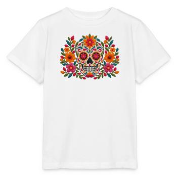 Floral Sugar Skull Burst - Stanley/Stella Kinder T-Shirt MINI CREATOR  - Weiß - Vorne - Maike (125cm)