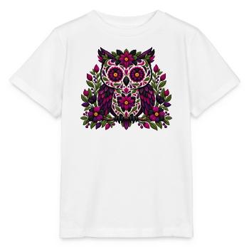 Gotische Blumen-Zuckerschädel-Eule | Pyrenees Line Labor - Stanley/Stella Kinder T-Shirt MINI CREATOR  - Weiß - Vorne - Maike (125cm)