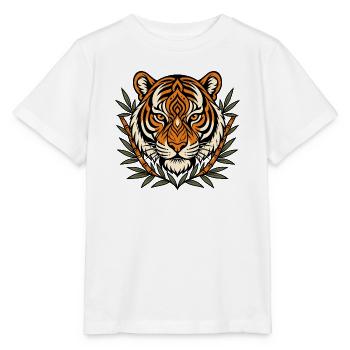 Tiger Kopf Bambus Muster Asien Raubkatze Shirt - Stanley/Stella Kinder T-Shirt MINI CREATOR  - Weiß - Vorne - Maike (125cm)