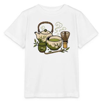 Japanisches Tee Set Matcha Besen Zen Vektor Shirt - Stanley/Stella Kinder T-Shirt MINI CREATOR  - Weiß - Vorne - Maike (125cm)