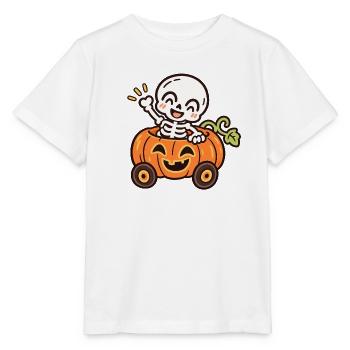 Lustiges Skelett im Kürbisauto – Halloween - Stanley/Stella Kinder T-Shirt MINI CREATOR  - Weiß - Vorne - Maike (125cm)
