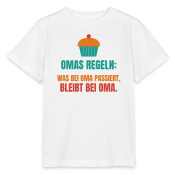 Omas Regeln: Was bei Oma passiert, bleibt bei Oma - Stanley/Stella Kinder T-Shirt MINI CREATOR  - Weiß - Vorne - Maike (125cm)