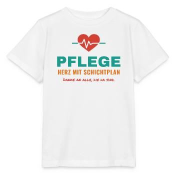 Pflege – Herz mit Schichtplan - Stanley/Stella Kinder T-Shirt MINI CREATOR  - Weiß - Vorne - Maike (125cm)